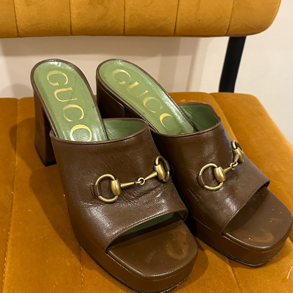 Gucci Brown Mules with Gold Horsebit - Picture 3 of 6